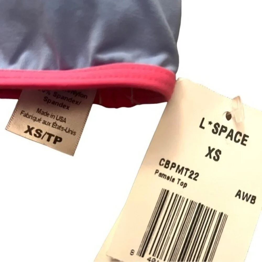 l*space XS Pamela Bikini Top Blue Pink Trim Adjustable Straps NWT MSRP $110